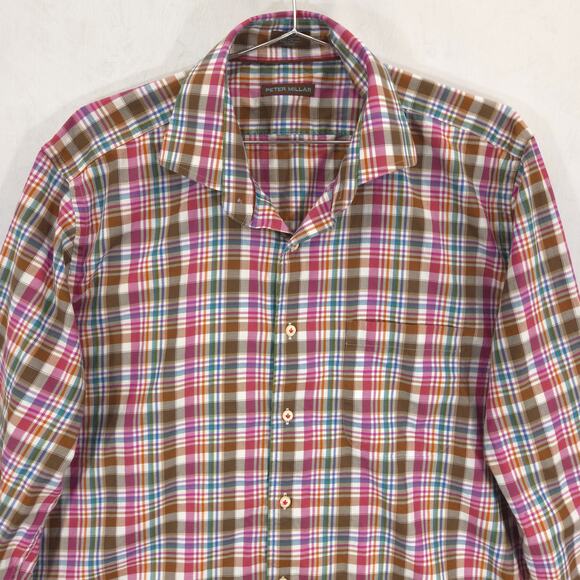 Peter Millar Shirt Mens L Multicolor Plaid Casual Preppy Long Sleeve Button Up - Picture 2 of 11